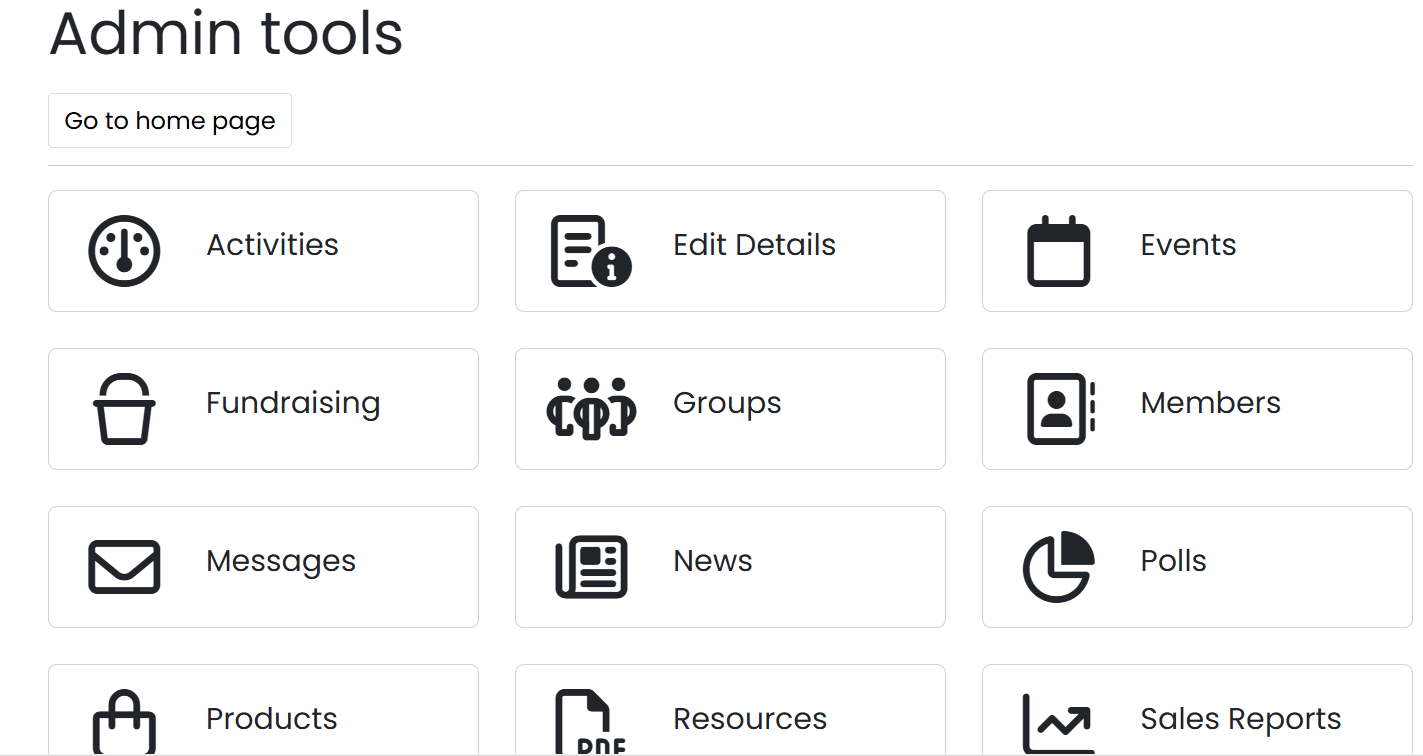 A screenshot showing different admin tools available to committee members