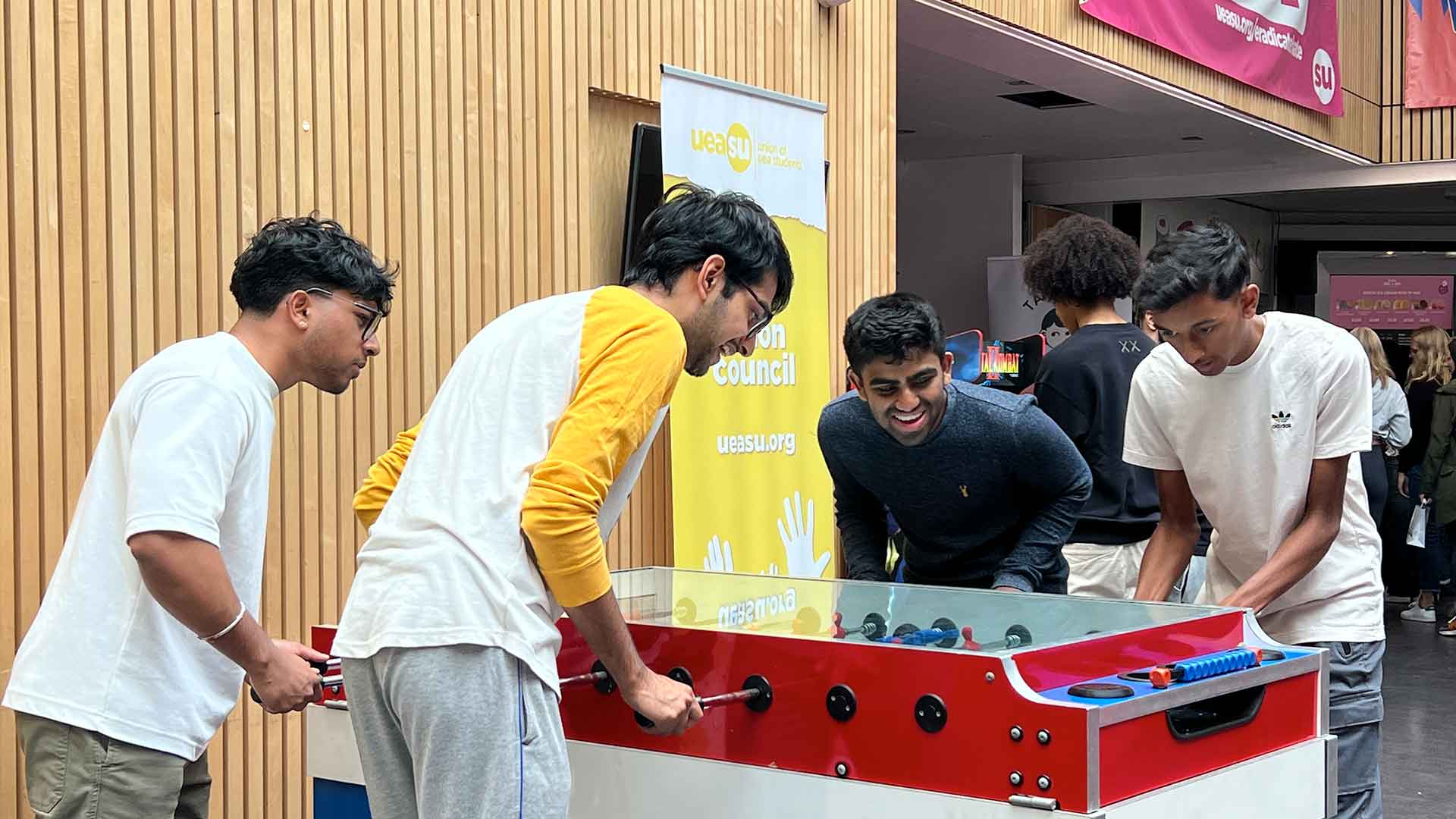 A photograph of students playing fosball