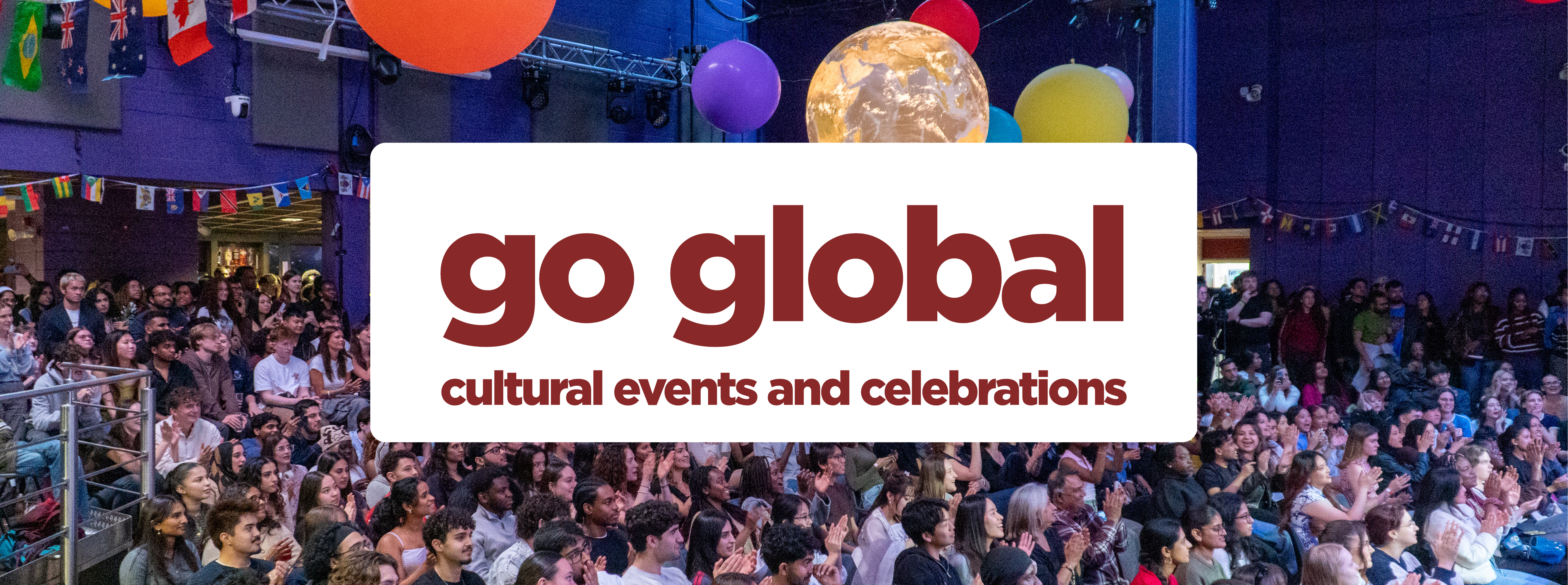 image of audience at a cultural shwcase with a logo for go global overtop