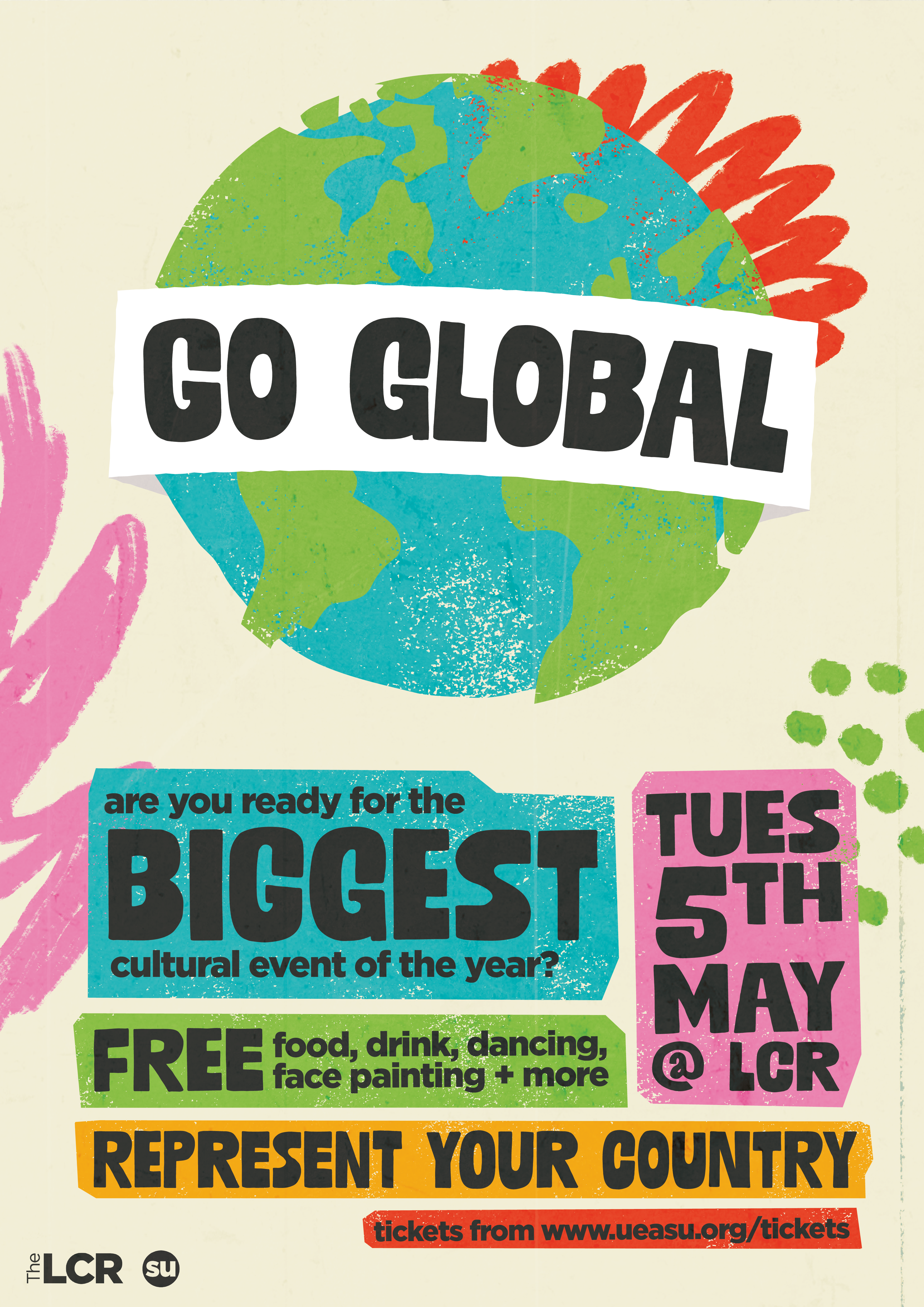 a banner with the words Go Global 2026 in front of a drawing of earth