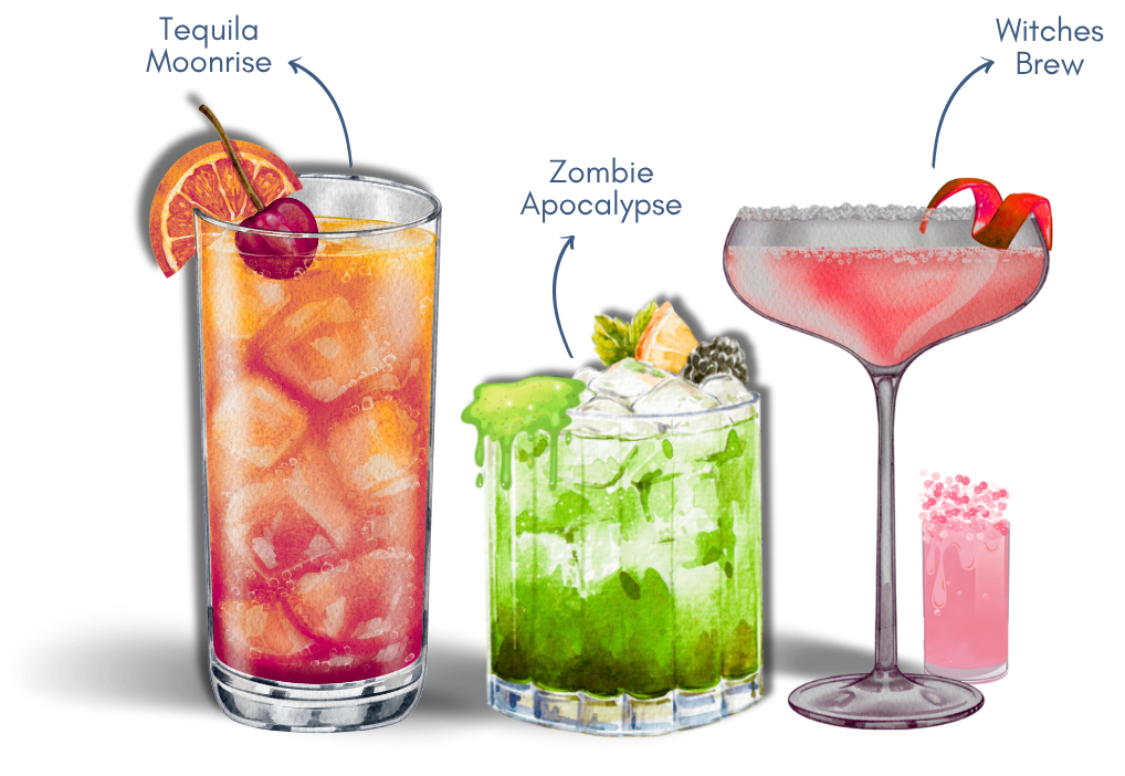 three halloween cocktail selections